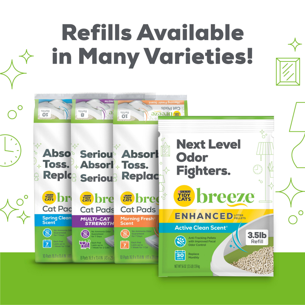 
                  
                    Purina Tidy Cats Litter Box System, Breeze System Starter Kit Litter Box, Litter Pellets & Pads
                  
                