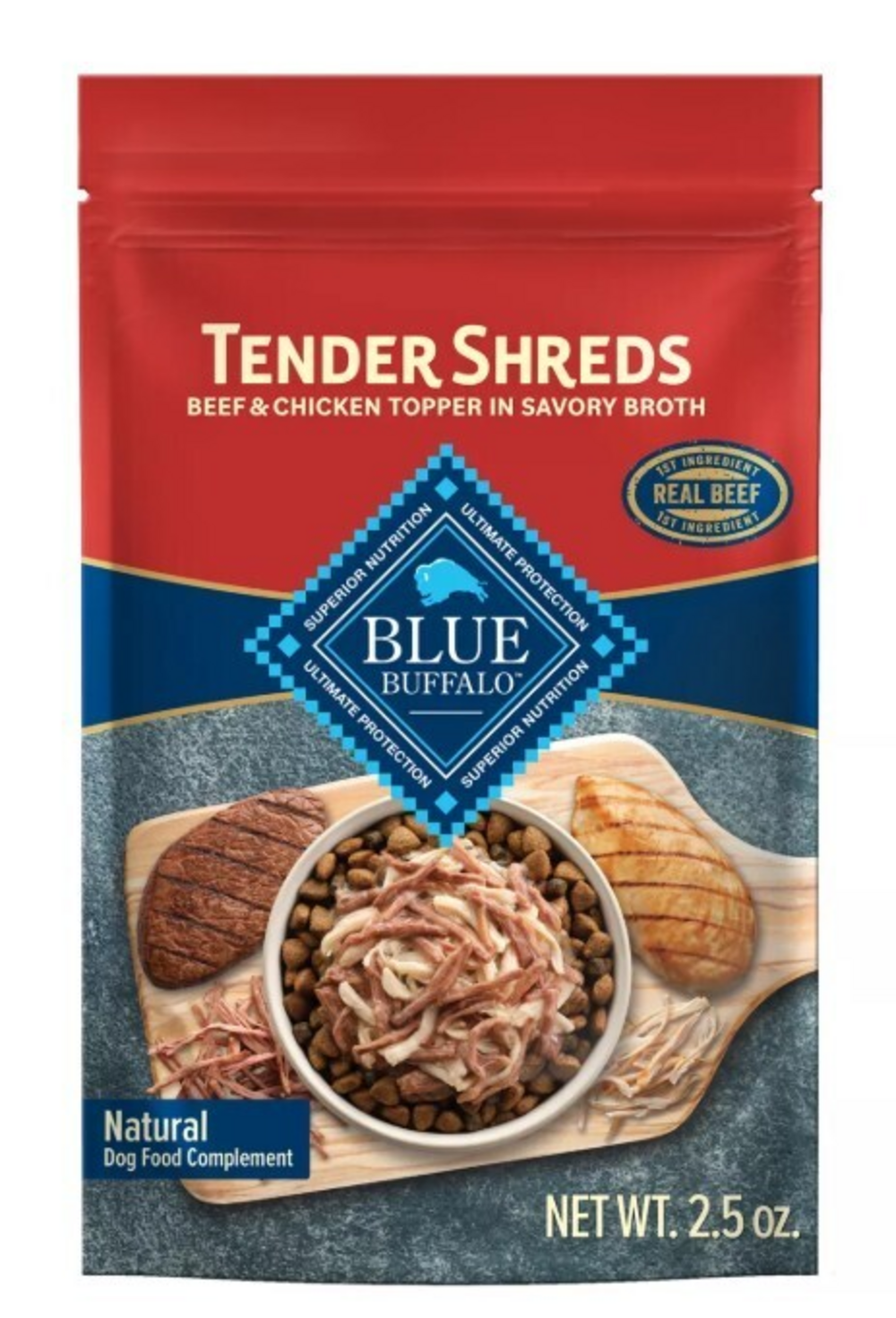 Blue Buffalo Tender Shreds Tasty Chicken Topper and Beef & Chicken Topper Dog Variety Pack