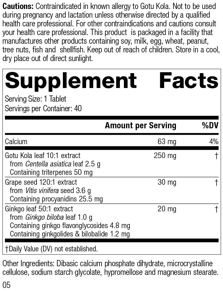 
                  
                    Gotu Kola Complex, 40 Tablets, Rev 05 Supplement Facts
                  
                