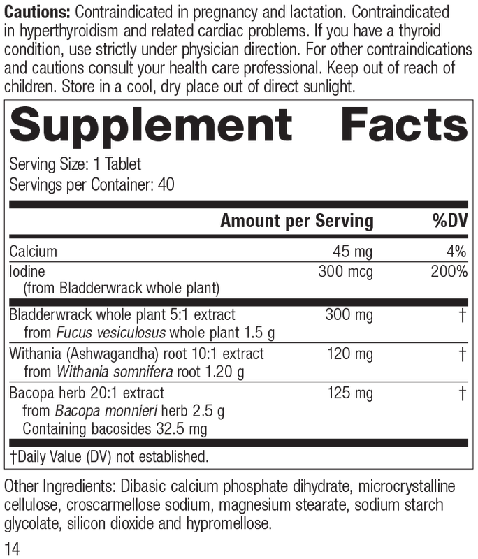 
                  
                    Thyroid Complex, 40 Tablets, Rev 12 Supplement Facts
                  
                