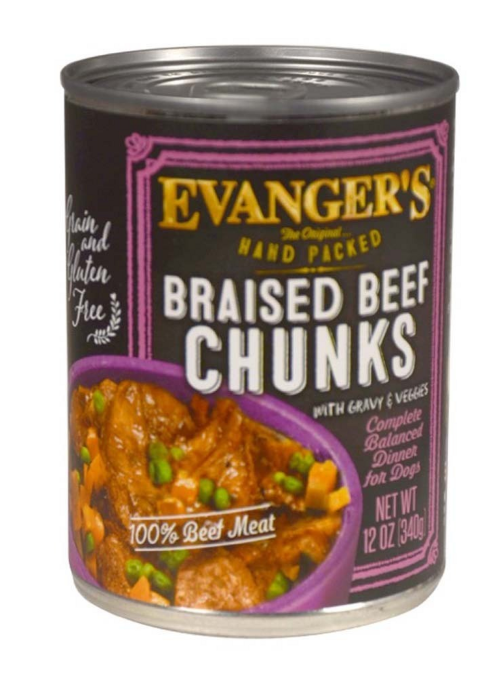 Evanger's Hand Packed Grain Free Braised Beef Chunks with Gravy Canned Dog Food