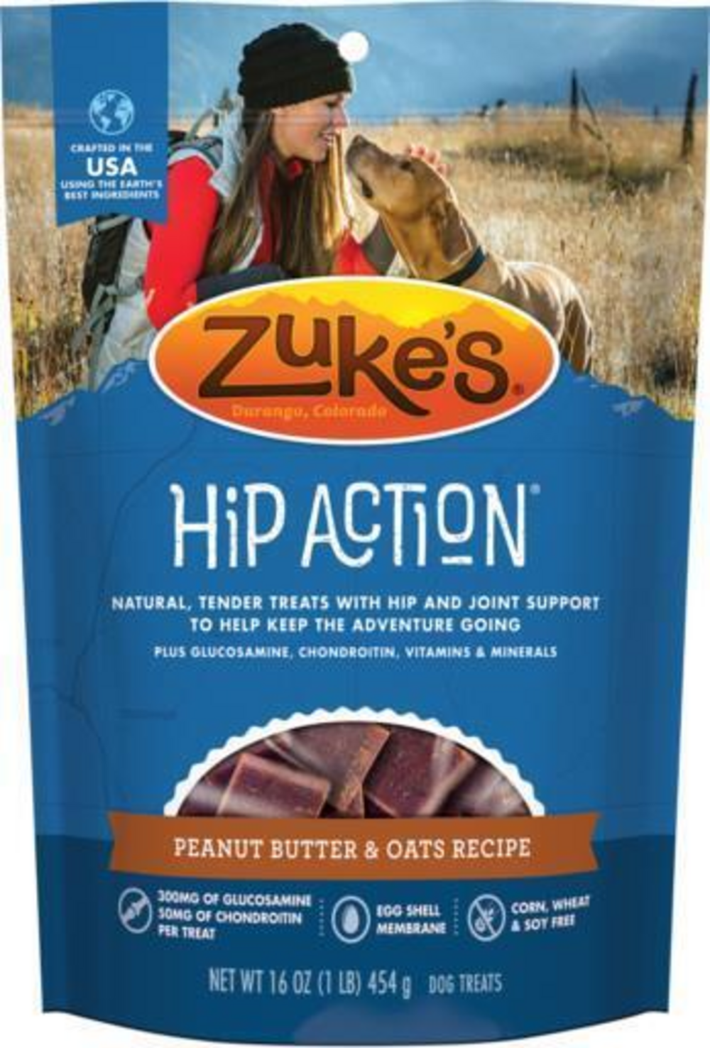 Zukes Hip Action Peanut Butter and Oats Dog Treats Glucosamine and  Chondroitin
