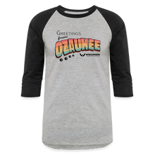 Load image into Gallery viewer, WHS &quot;Greetings from Ozaukee&quot; Baseball T-Shirt - heather gray/black