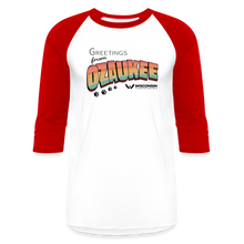Load image into Gallery viewer, WHS &quot;Greetings from Ozaukee&quot; Baseball T-Shirt - white/red