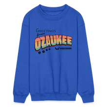 Load image into Gallery viewer, WHS &quot;Greetings from Ozaukee&quot; Kids&#39; Crewneck Sweatshirt - royal blue