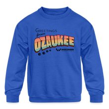 Load image into Gallery viewer, WHS &quot;Greetings from Ozaukee&quot; Kids&#39; Crewneck Sweatshirt - royal blue