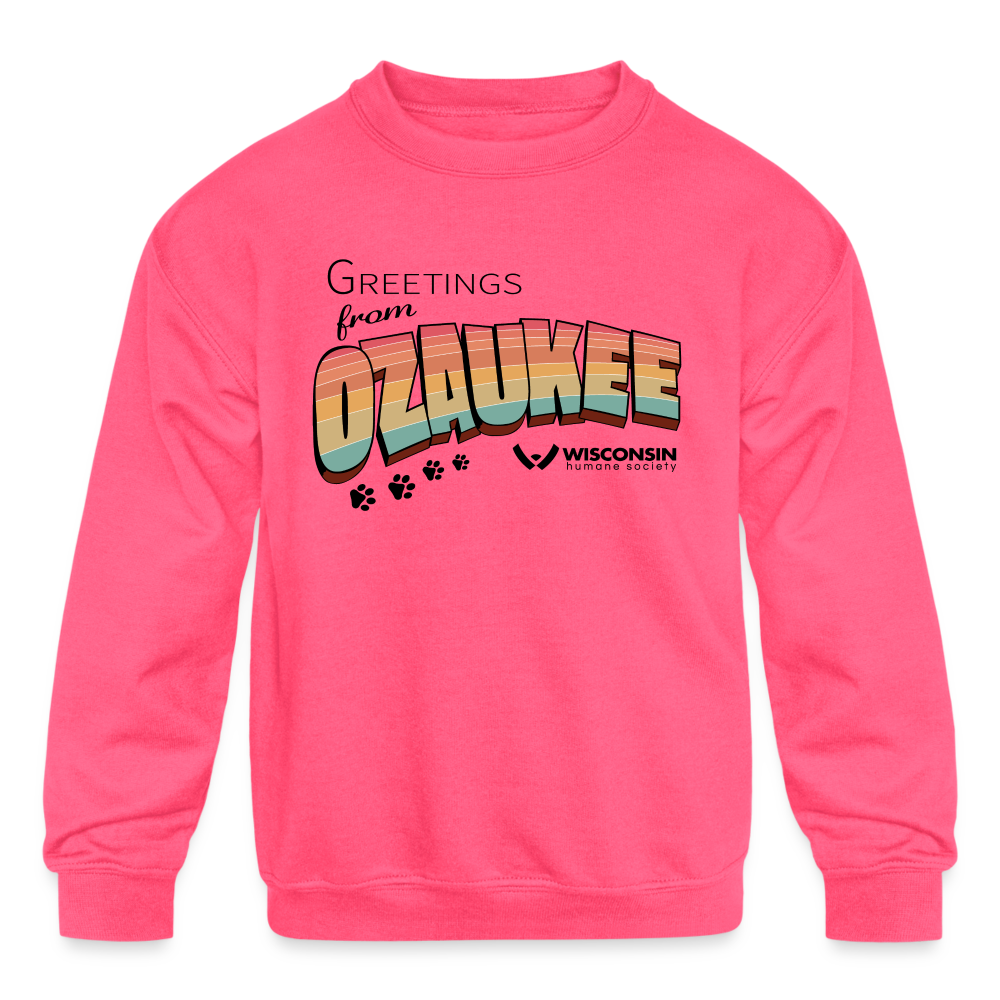 
                  
                    WHS "Greetings from Ozaukee" Kids' Crewneck Sweatshirt - neon pink
                  
                