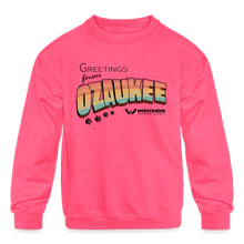 Load image into Gallery viewer, WHS &quot;Greetings from Ozaukee&quot; Kids&#39; Crewneck Sweatshirt - neon pink