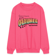 Load image into Gallery viewer, WHS &quot;Greetings from Ozaukee&quot; Kids&#39; Crewneck Sweatshirt - neon pink