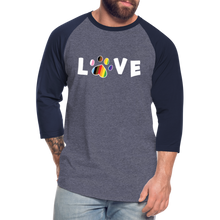 Load image into Gallery viewer, Pride Love Baseball T-Shirt - heather blue/navy