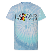 Load image into Gallery viewer, Pride Love Unisex Tie Dye T-Shirt - blue lagoon