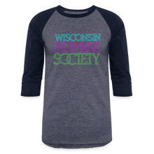 Load image into Gallery viewer, WHS 1987 Neon Logo Baseball T-Shirt - heather blue/navy