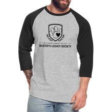 Load image into Gallery viewer, Buster&#39;s Legacy Society Baseball T-Shirt - heather gray/black