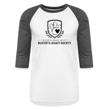 Load image into Gallery viewer, Buster&#39;s Legacy Society Baseball T-Shirt - white/charcoal