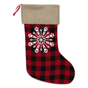 Paw Snowflake Plaid Christmas Stocking - red/black
