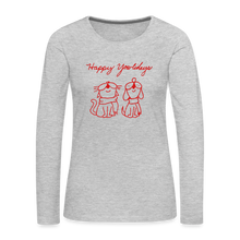 Load image into Gallery viewer, Happy Yowlidays Contoured Premium Long Sleeve T-Shirt - heather gray