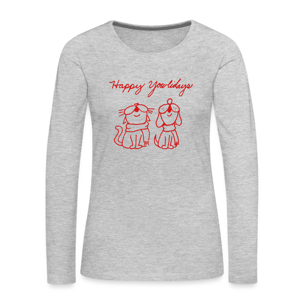 Happy Yowlidays Contoured Premium Long Sleeve T-Shirt - heather gray