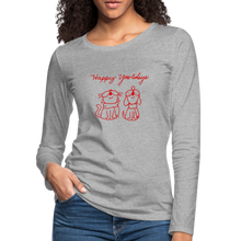 Load image into Gallery viewer, Happy Yowlidays Contoured Premium Long Sleeve T-Shirt - heather gray