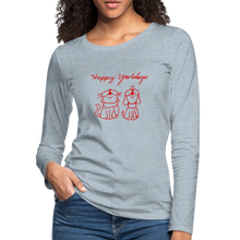 Load image into Gallery viewer, Happy Yowlidays Contoured Premium Long Sleeve T-Shirt - heather ice blue