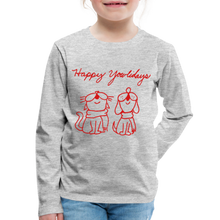 Load image into Gallery viewer, Happy Yowlidays Kids&#39; Premium Long Sleeve T-Shirt - heather gray
