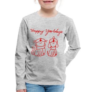 Happy Yowlidays Kids' Premium Long Sleeve T-Shirt - heather gray