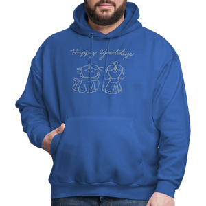 Happy Yowlidays Metallic-Print Hoodie - royal blue