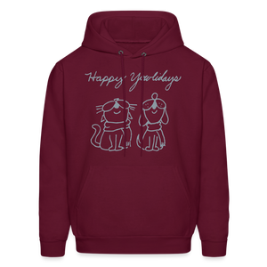 Happy Yowlidays Metallic-Print Hoodie - burgundy