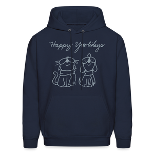 Happy Yowlidays Metallic-Print Hoodie - navy