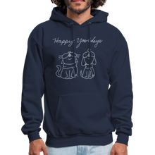 Load image into Gallery viewer, Happy Yowlidays Metallic-Print Hoodie - navy