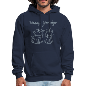 Happy Yowlidays Metallic-Print Hoodie - navy