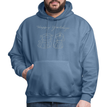 Load image into Gallery viewer, Happy Yowlidays Metallic-Print Hoodie - denim blue