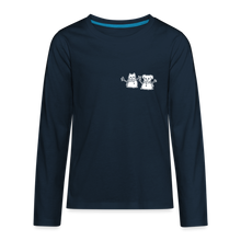 Load image into Gallery viewer, Snowfriends Small Logo Kids&#39; Premium Long Sleeve T-Shirt - deep navy