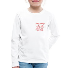 Load image into Gallery viewer, Happy Yowlidays Small Logo Kids&#39; Premium Long Sleeve T-Shirt - white