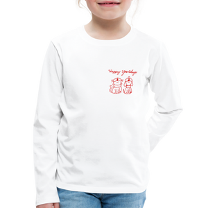 Happy Yowlidays Small Logo Kids' Premium Long Sleeve T-Shirt - white