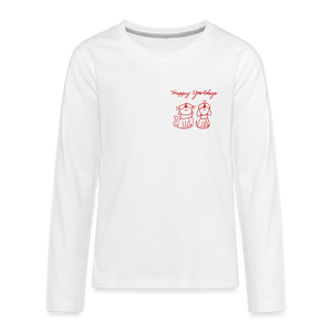 Happy Yowlidays Small Logo Kids' Premium Long Sleeve T-Shirt - white
