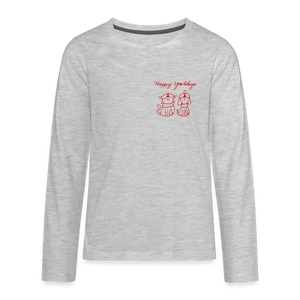 Happy Yowlidays Small Logo Kids' Premium Long Sleeve T-Shirt - heather gray