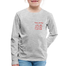 Load image into Gallery viewer, Happy Yowlidays Small Logo Kids&#39; Premium Long Sleeve T-Shirt - heather gray