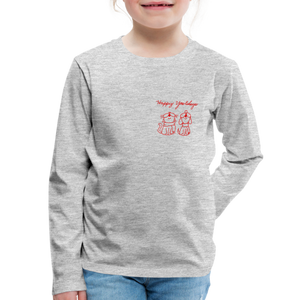 Happy Yowlidays Small Logo Kids' Premium Long Sleeve T-Shirt - heather gray