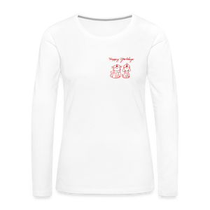 Happy Yowlidays Small Logo Contoured Premium Long Sleeve T-Shirt - white