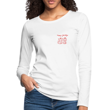 Load image into Gallery viewer, Happy Yowlidays Small Logo Contoured Premium Long Sleeve T-Shirt - white