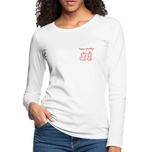 Happy Yowlidays Small Logo Contoured Premium Long Sleeve T-Shirt - white