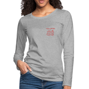 Happy Yowlidays Small Logo Contoured Premium Long Sleeve T-Shirt - heather gray
