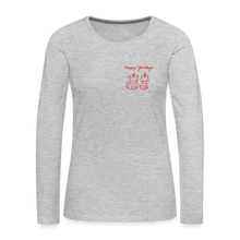 Load image into Gallery viewer, Happy Yowlidays Small Logo Contoured Premium Long Sleeve T-Shirt - heather gray