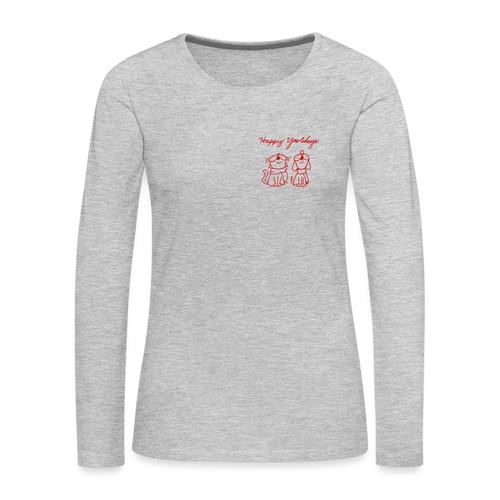 Happy Yowlidays Small Logo Contoured Premium Long Sleeve T-Shirt - heather gray