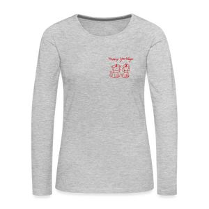 Happy Yowlidays Small Logo Contoured Premium Long Sleeve T-Shirt - heather gray