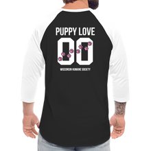Load image into Gallery viewer, Pink Puppy Love Baseball T-Shirt - black/white