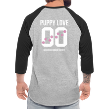 Load image into Gallery viewer, Pink Puppy Love Baseball T-Shirt - heather gray/black