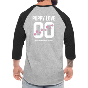 Pink Puppy Love Baseball T-Shirt - heather gray/black