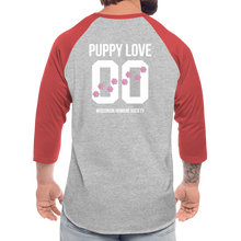 Load image into Gallery viewer, Pink Puppy Love Baseball T-Shirt - heather gray/red