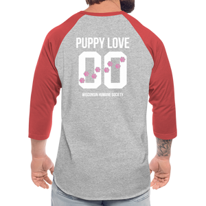 Pink Puppy Love Baseball T-Shirt - heather gray/red